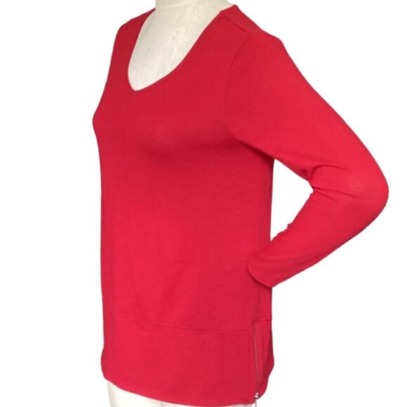 APT.9 Slub Knit V-Neck Tunic Top Side Hem Zippers/Slits Sz S Red 164B - Picture 4 of 10
